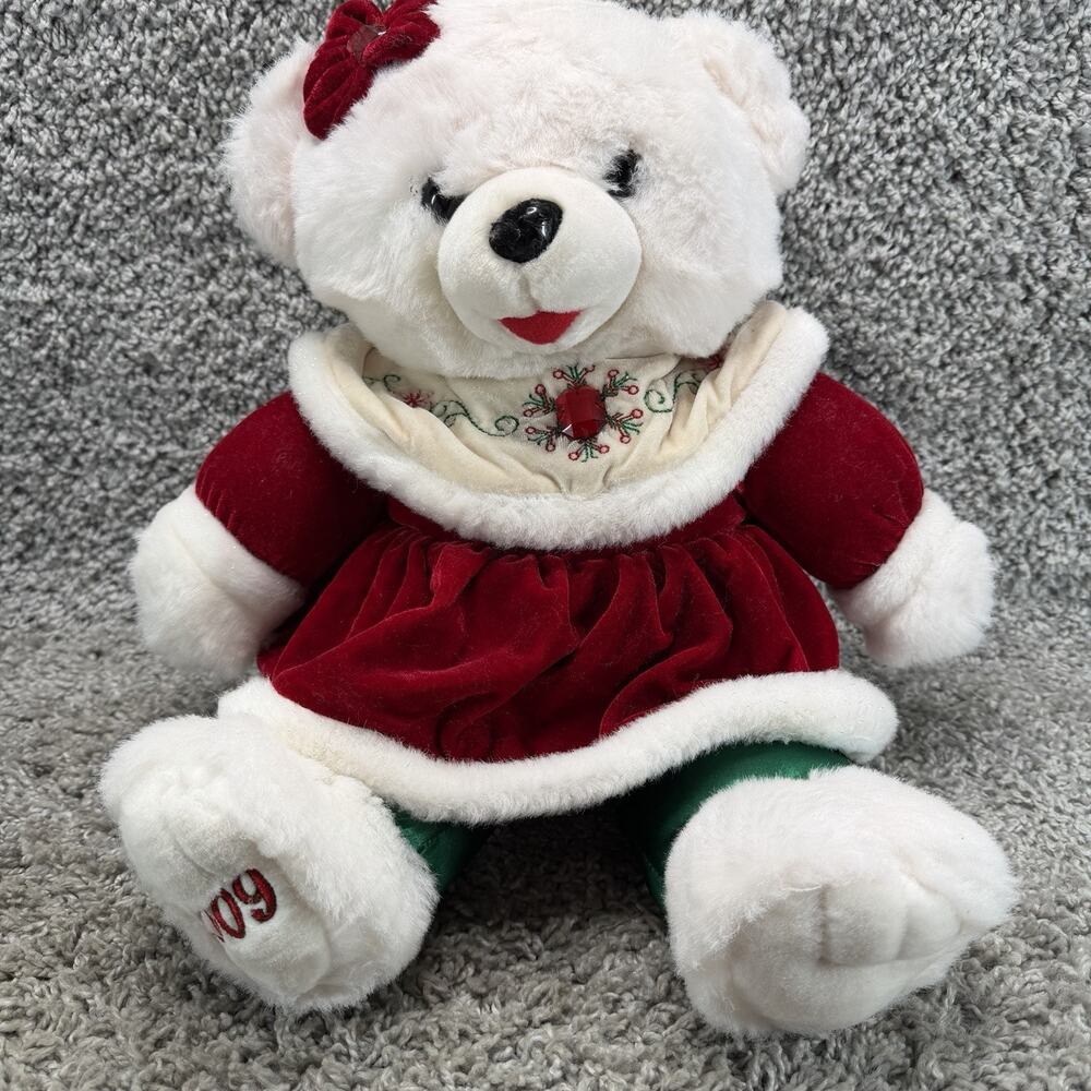 2005 Dan Dee Snowflake Teddy 18" Large White Girl Red Green Holiday Outfit NWT